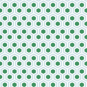 emerald green light blue on white geometric honeycomb hexagons | small scale