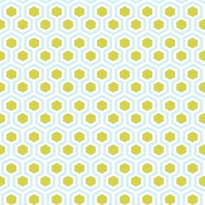light blue and chartreuse geometric honeycomb hexagons | small scale
