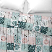 Mom Heart and Floral Patchwork Teal Peach Rotated - 6 inch squares