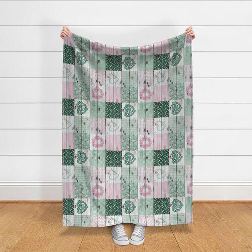 Mom Heart and Floral Patchwork Green Pink Rotated - 6 inch squares