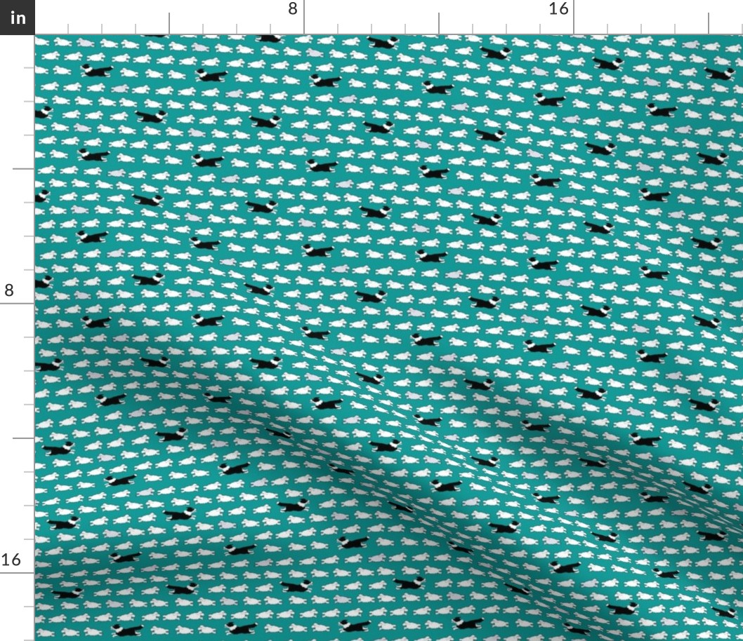 Small Scale Border Collies and Sheep on Teal