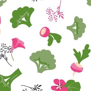 green broccoli pink radishes modern novelty pattern