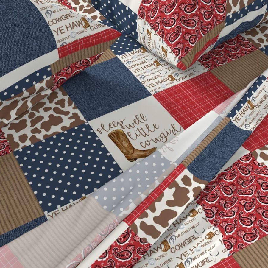 Western//Sleep Well Little Cowgirl//Blue&Red - Wholecloth Cheater Quilt