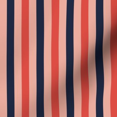 Stripes Half Inch -  Navy Red Pink