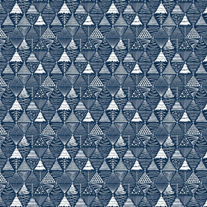 christmas tree abstract in triangles white on deep blue SMALL scale