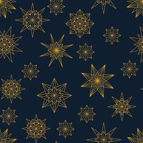 Stars Snowflakes gold on deep blue 