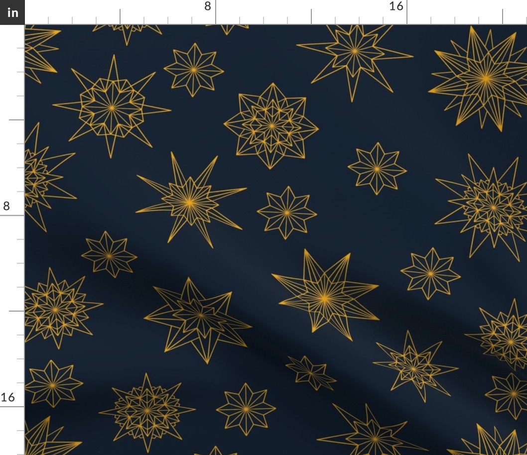 Stars Snowflakes gold on deep blue 