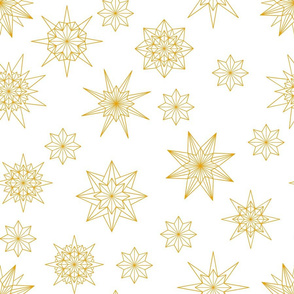 Stars Snowflakes gold on white 