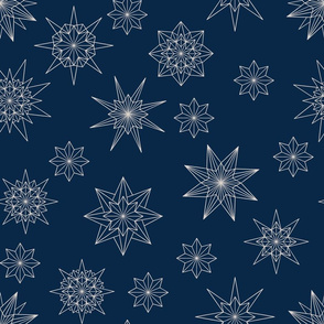 Stars Snowflakes white on blue  large sacle