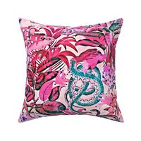 Pink Tropical Reptile And Snake Jungle Pattern 
