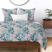 Tropical Reptile And Snake Pattern Pastel Teal And Pink