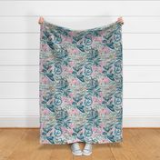 Tropical Reptile And Snake Pattern Pastel Teal And Pink