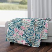 Tropical Reptile And Snake Pattern Pastel Teal And Pink