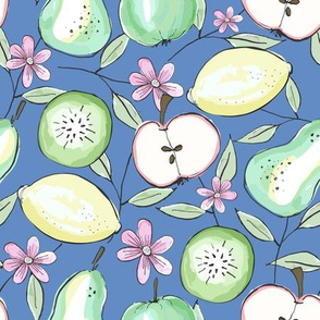 Summer Fruit - Lemons_ Pears and Apples - Blue