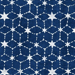 Constellations Block Print in Indigo Blue (railroad, xl scale) | Geometric stars fabric, Moroccan tile pattern, navy blue boho print.