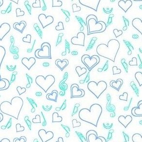 Blue and Green Hearts and Music Notes 