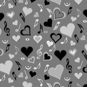 Hearts Music Notes Grays