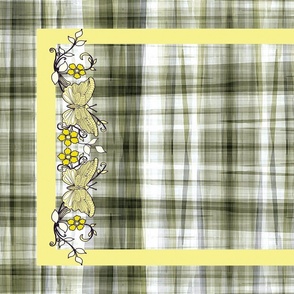 Wild Butterflies Yellow Gray 1 Plaid Tea Towel, Embroidery, Cut Sew 27x18
