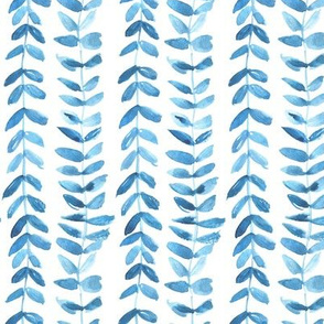 Denim blue watercolor bindweed plant painted vines for modern home decor a114-10