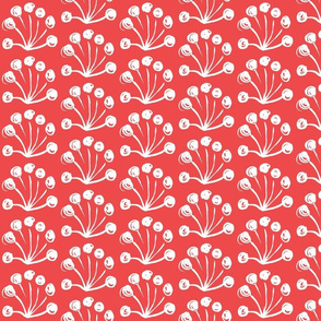 Brushed Floral Study, 4, White on Red (Medium print)