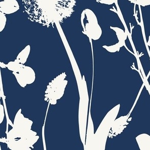 Wild Floral Silhouette, Ivory on Navy