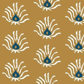 Brushed Floral, 4, Cream and Navy on Ochre