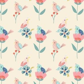 micro | birds and flowers | off white background
