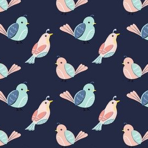 micro | birds | Quilt |  dark blue background