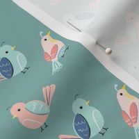 micro | birds | Quilt |  teal background