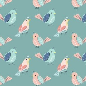 micro | birds | Quilt |  teal background