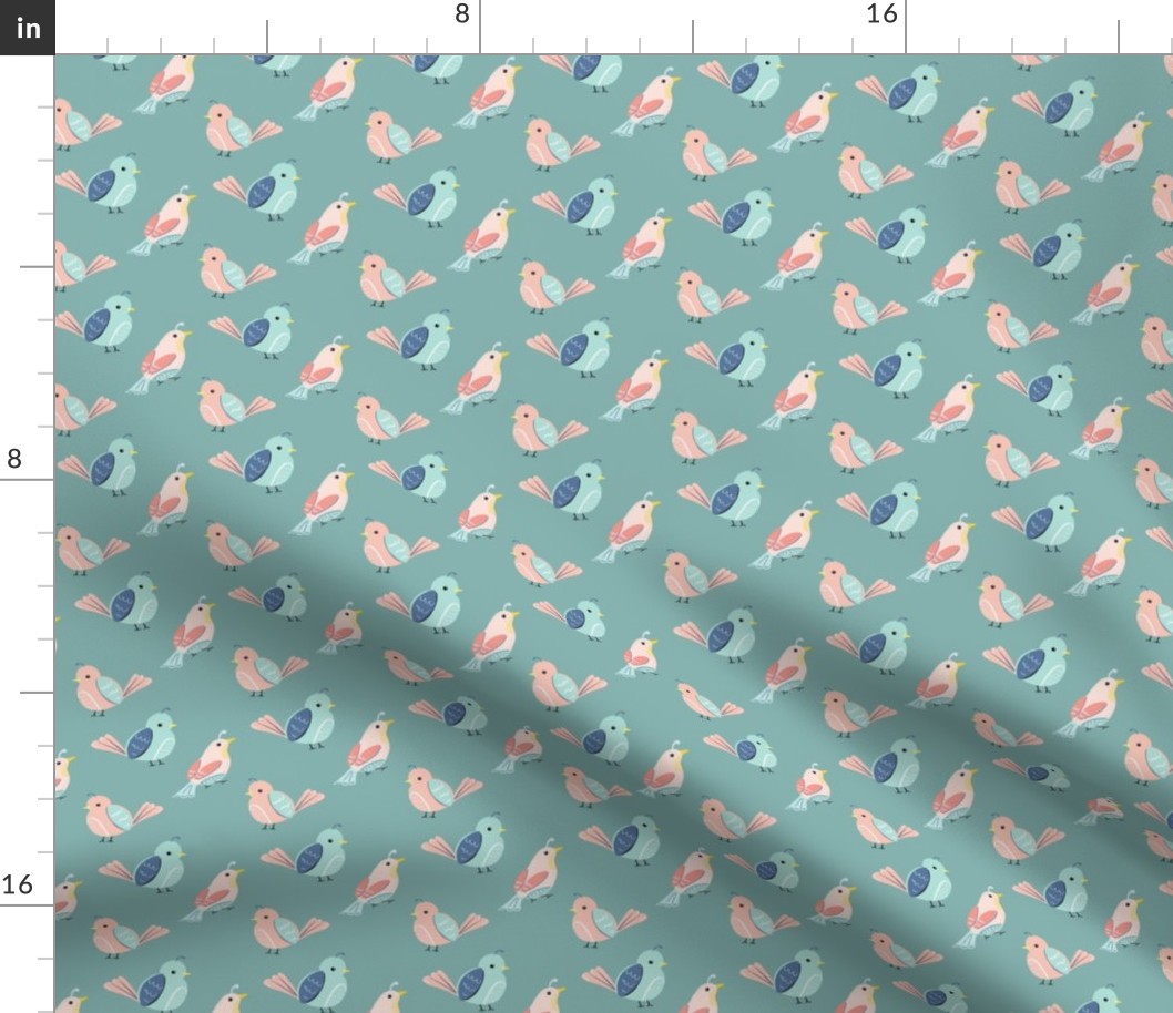 micro | birds | Quilt |  teal background