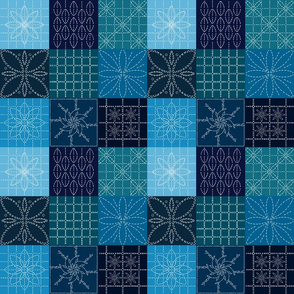 Sashiko patchwork in blue small