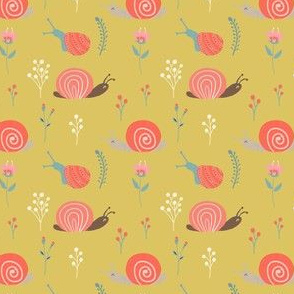 micro | cute snails| quilt | yellow background