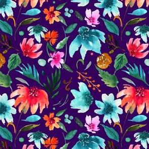 Cheerful Floral B on Violet 4.2x4.2|Renee Davis
