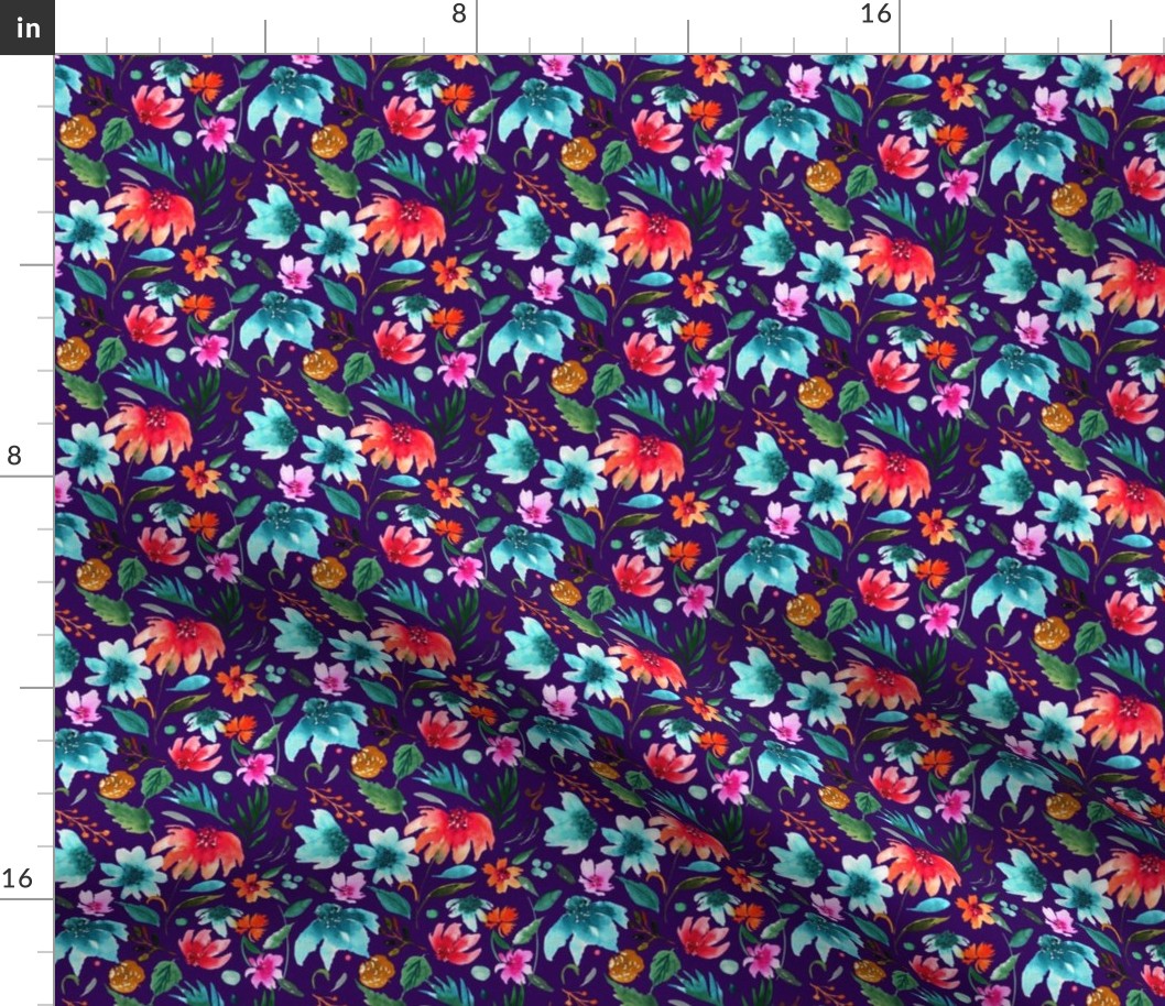Cheerful Floral B on Violet 4.2x4.2|Renee Davis