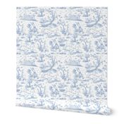 Small Dog Park Toile de Jouy, Soft Blue on White