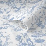 Small Dog Park Toile de Jouy, Soft Blue on White