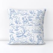 Small Dog Park Toile de Jouy, Soft Blue on White