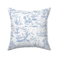 Small Dog Park Toile de Jouy, Soft Blue on White