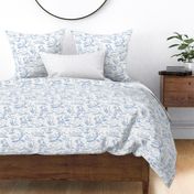 Small Dog Park Toile de Jouy, Soft Blue on White