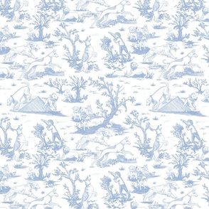 Small Dog Park Toile de Jouy, Soft Blue on White