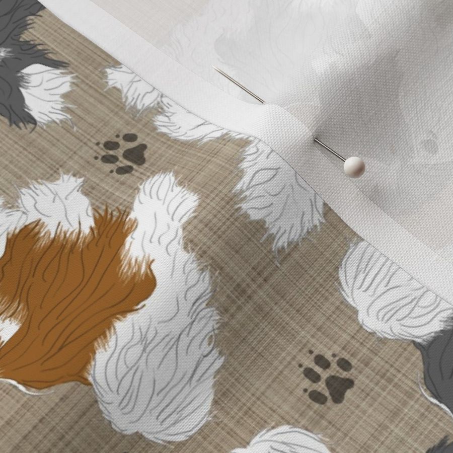 Trotting assorted Havanese and paw prints - faux linen