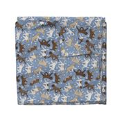 Trotting Lagotto Romagnolo and paw prints - faux denim