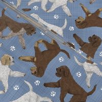 Trotting Lagotto Romagnolo and paw prints - faux denim