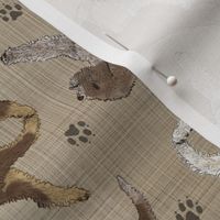Trotting Lagotto Romagnolo and paw prints - faux linen