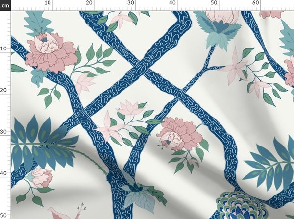 Ink Curtain Panel Green  Blue Flowers Floral Branch  Custom Curtain Panel by Spoonflower Deluxe Green Peony Branch by danika/_herrick