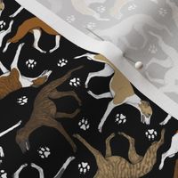 Tiny Trotting assorted Whippets and paw prints - black
