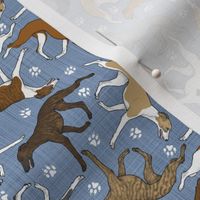 Tiny Trotting assorted Whippets and paw prints - faux denim