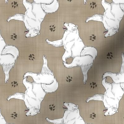 Trotting Samoyed and paw prints - faux linen