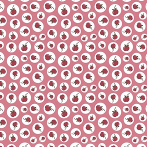 Red cherries in circles on pink background